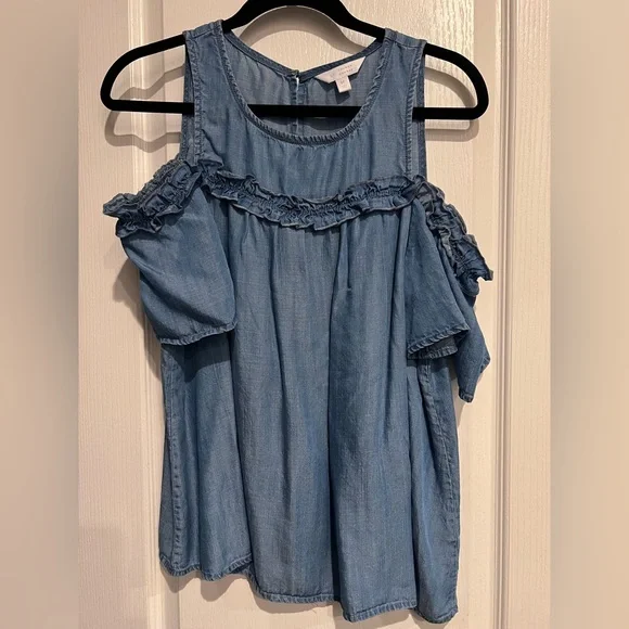 LC Lauren Conrad Blue Ruffled Blouse - Picture 2 of 8